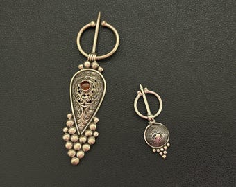 Two Antique Silver Fibula Brooch Ethnic Berbere Arabic