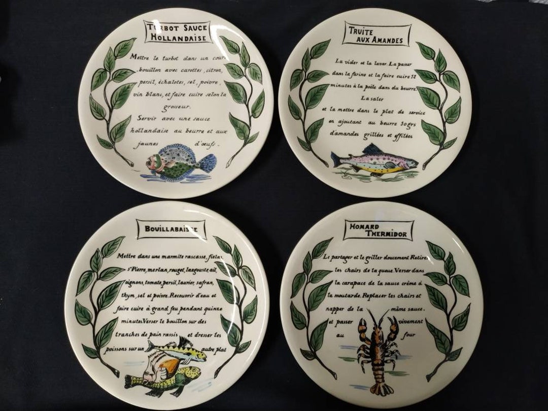 Vintage Gien Hand Painted Fish Plates Set Etsy