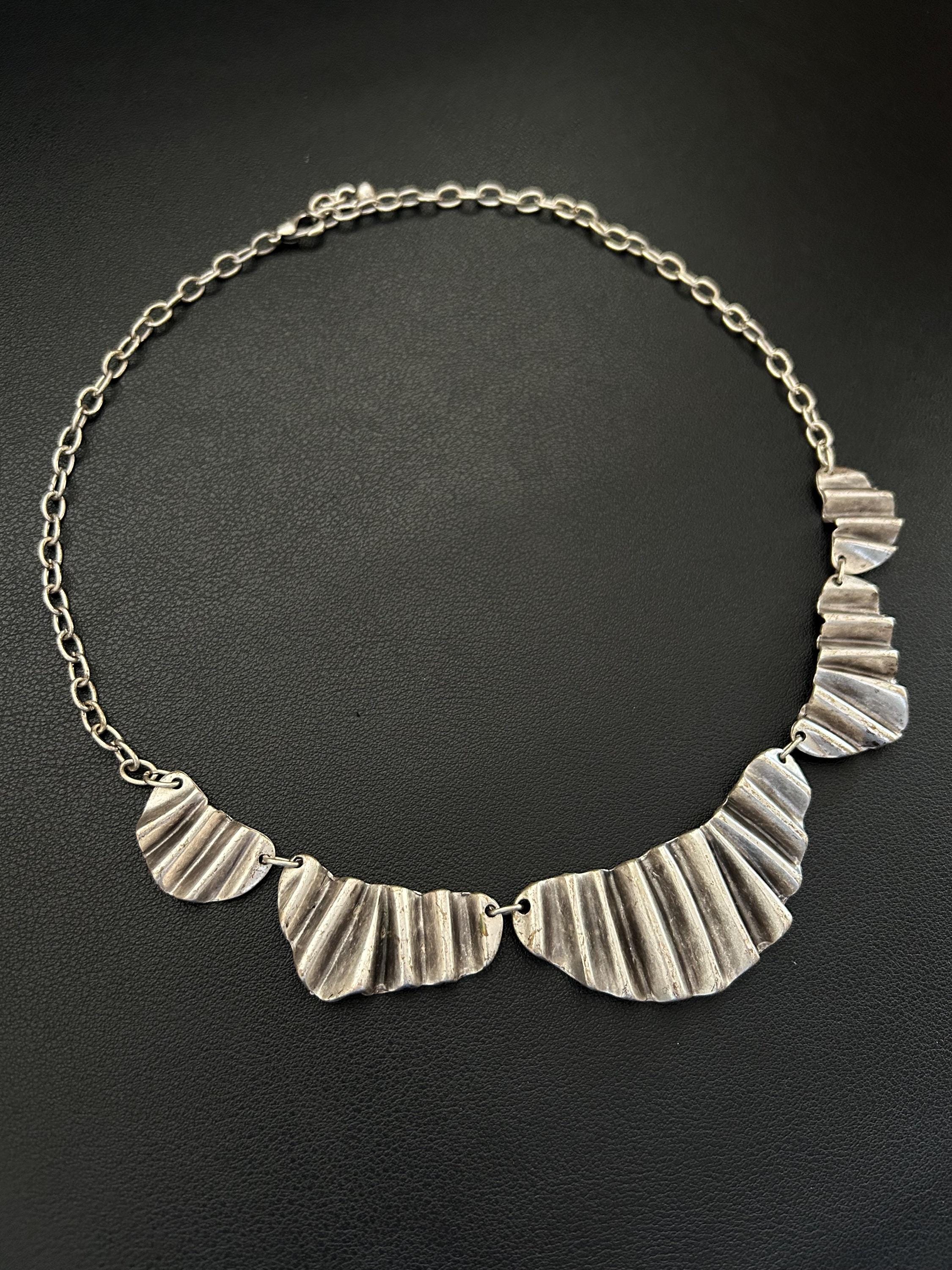 Collier Orfèvre Vintage En Argent Massif - Style Brutaliste, Poinçon Minerve, Paris