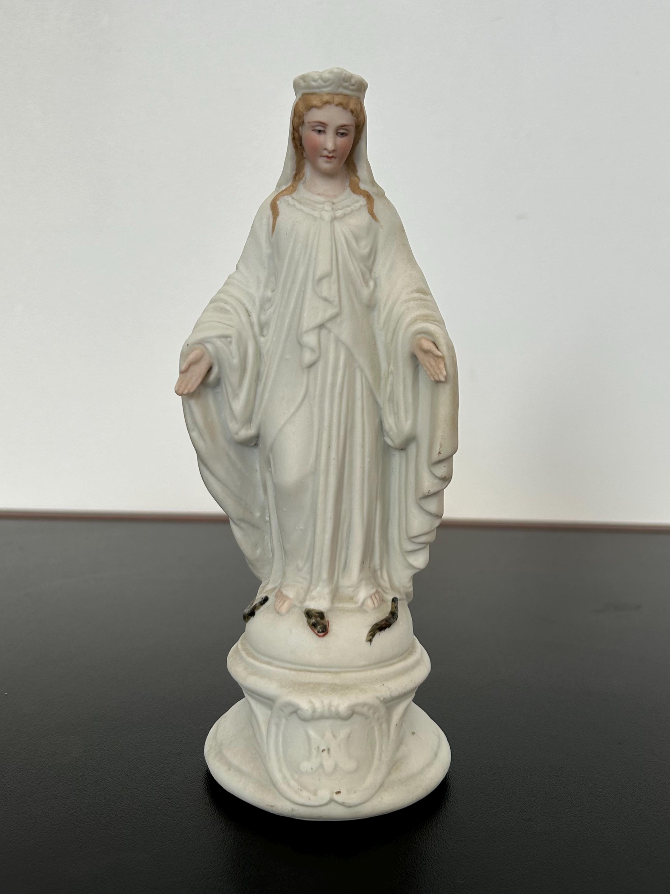アンティーク ビスク磁器の置物 蛇を踏む聖母像 - Etsy 日本