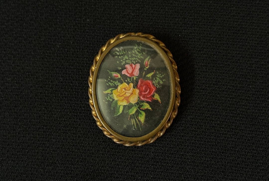 Broche Vintage Peinte à La Main - Style Années 50, élégante - Occasion