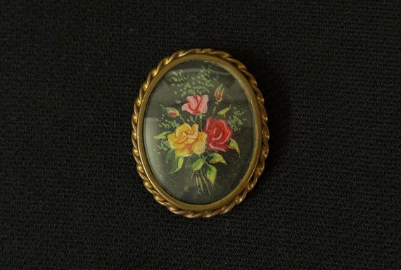 Vintage　1940’s flower handpaint brooch Vintage 1940s Enameled Flower Brooch - Etsy
