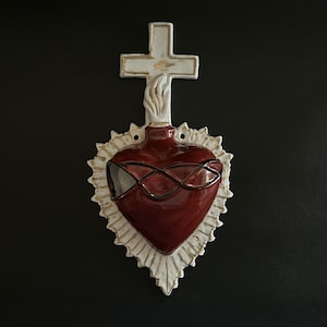 Antique 19th century Porcelain Holy Water Font Sacred Heart