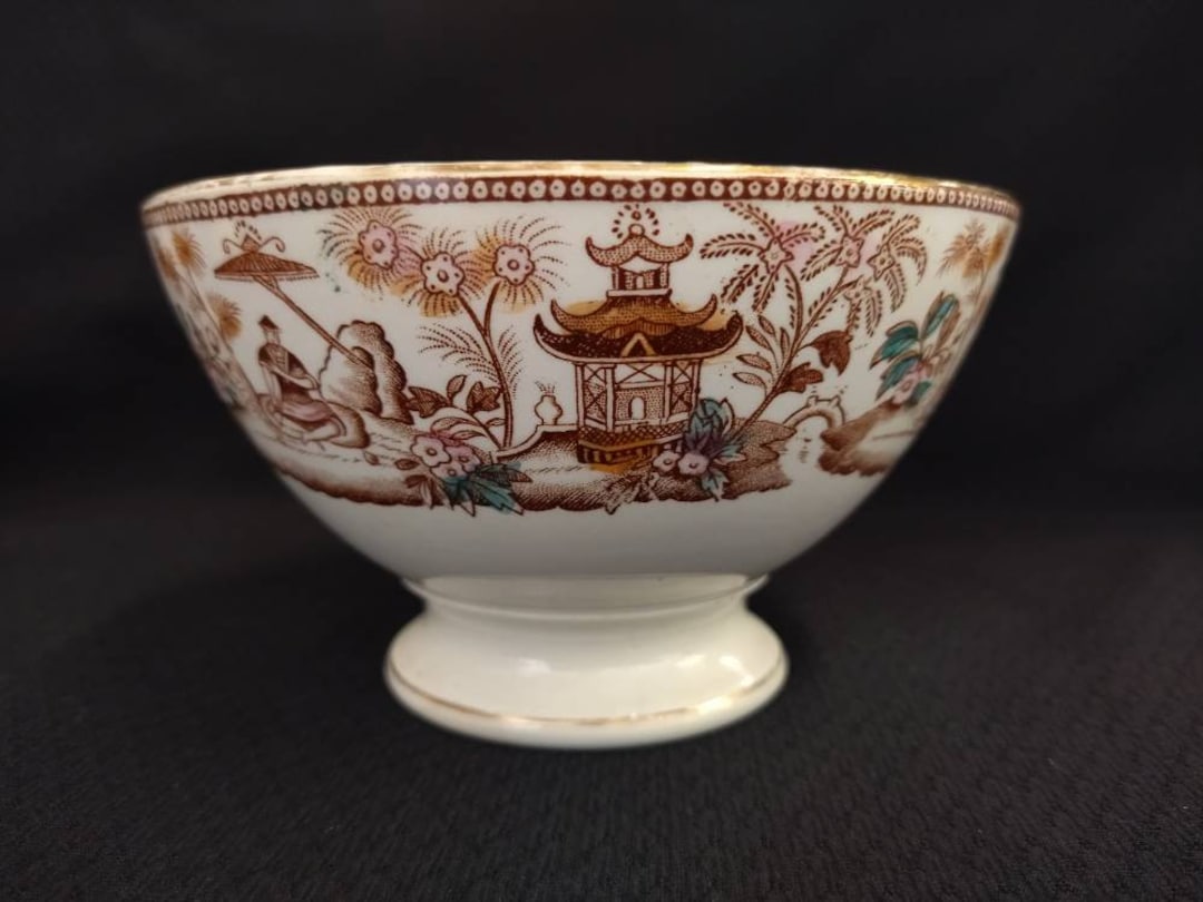 Antique Cafe Au Lait Bowl Gien France Chinese Decor Etsy