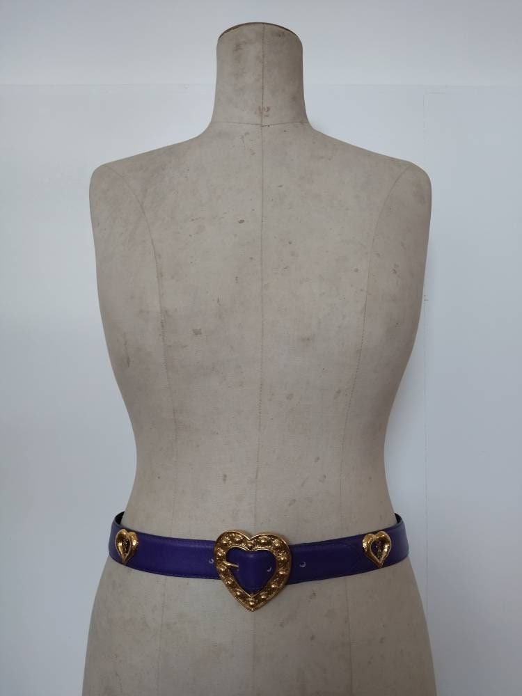 vintage SAINT LAURENT velvet calfskin leather BELT metal jeweled buckle glam s 2 grey-leather-yves-saint-  main image 3
