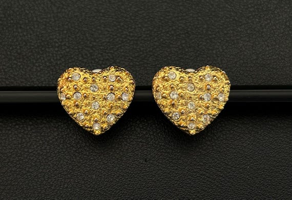 Boucles D'oreilles Fantaisie Forme Cœur Avec Strass Jaune - À Clips, Pour Femme - Neuves Sans Emballage