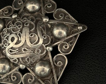 Grande Broche Ethnique Ancienne En Argent Massif 925 - Sans Marque