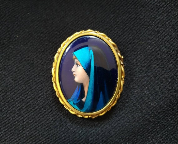 Antique French Limoges Enameled Copper Brooch