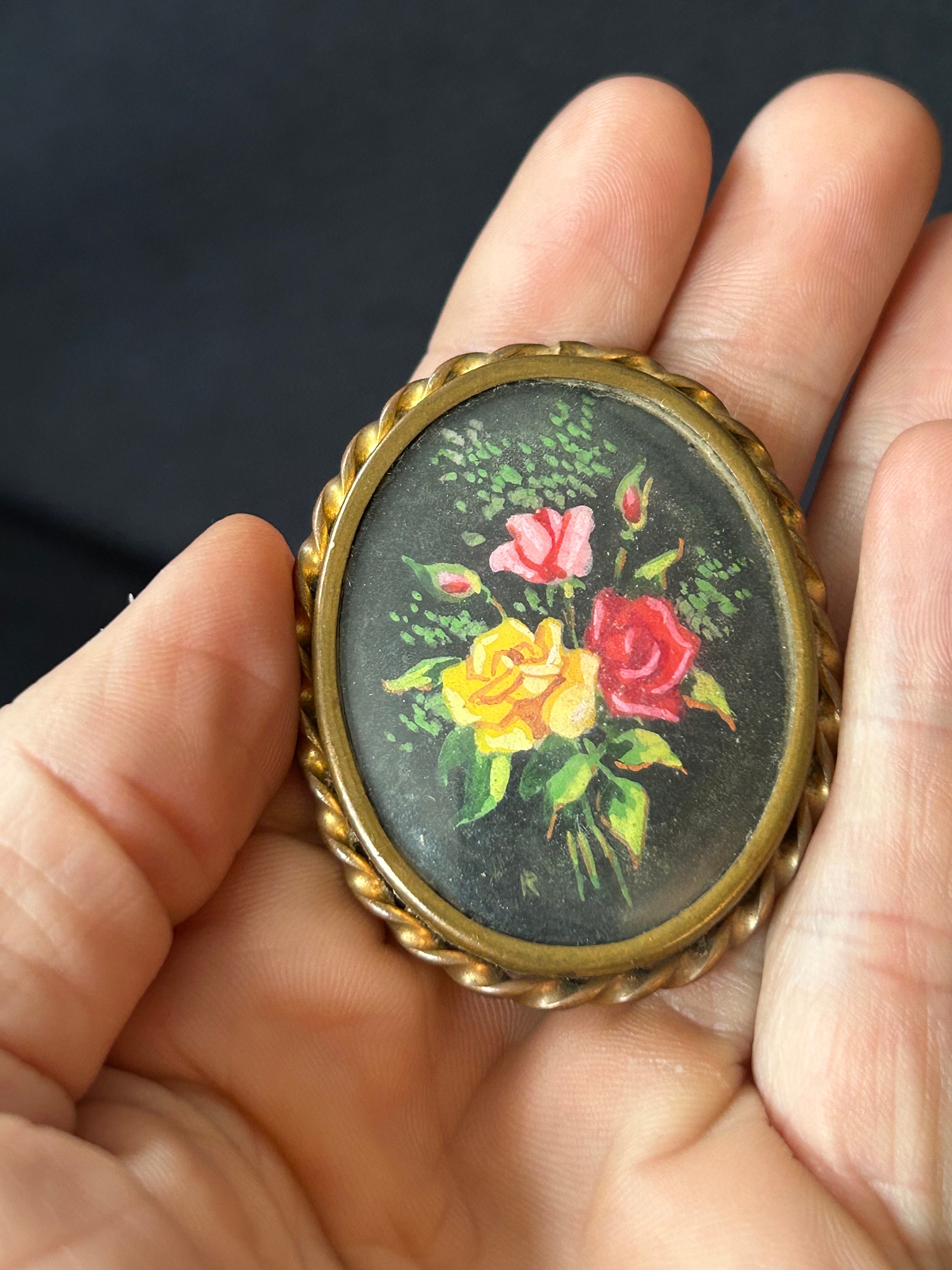 Vintage Hand Painted Brooch 1940 Flowers - Etsy Canada