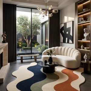 Abstract Hand Tufted Rug, Modern Organic Area Rug, Contemporary Wave Rug, Scandinavian Wool Rug, Irregular Shape Rug, Luxury Living Room Rug