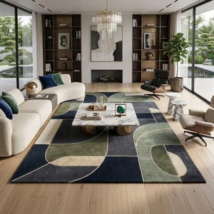 Hand Tufted Abstract Area Rug, Modern Geometric Wool Rug, Contemporary Living Room Rug, Luxury Designer Carpet, Large Statement Rug