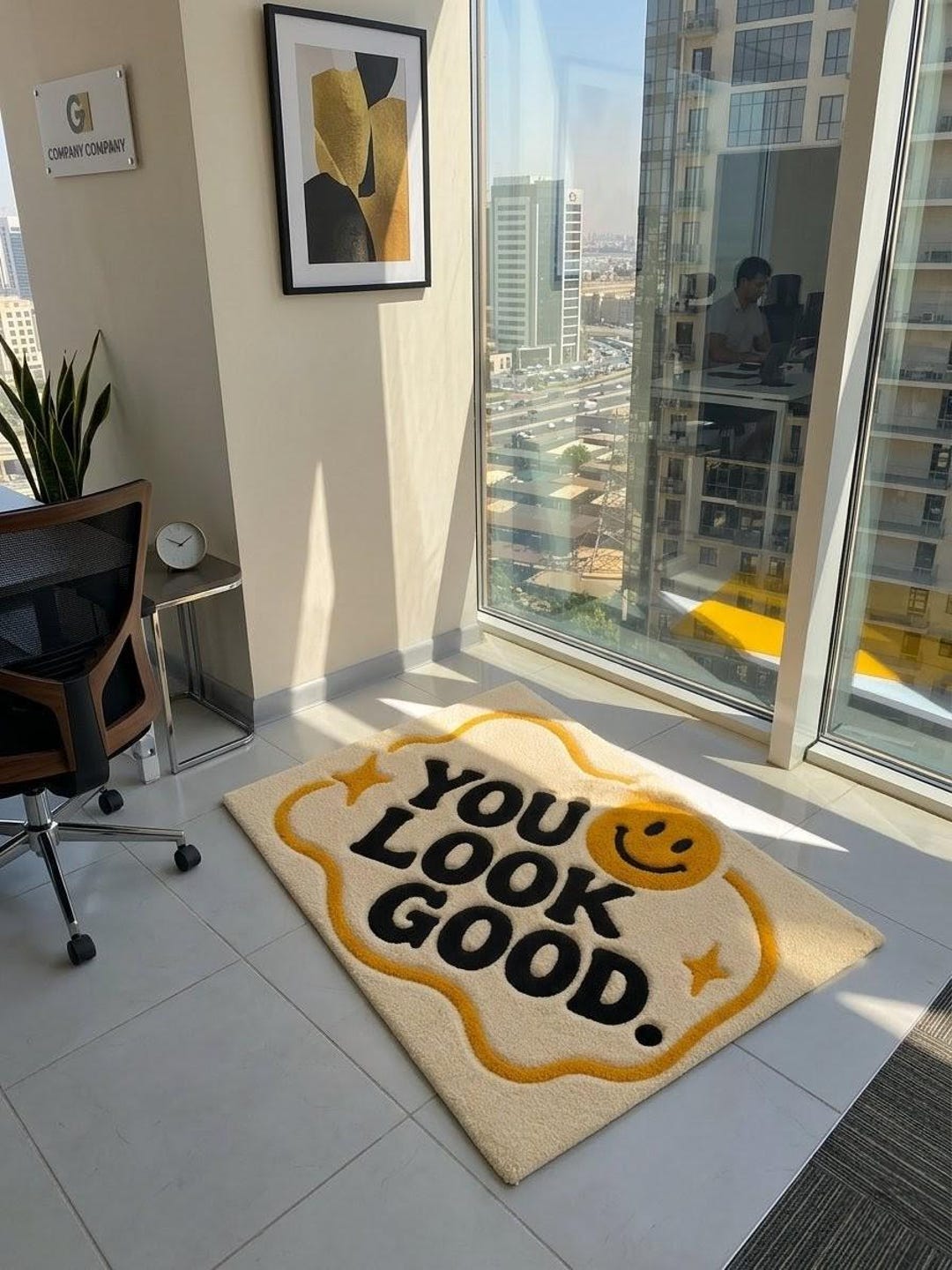 Hand-tufted Wool Rug | Smiley Face Area Rug | You Look Good Affirmation ...