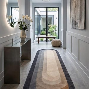 Modern Hand Tufted Runner Rug, Neutral Abstract Rug, Scandinavian Minimalist Carpet, Beige Brown Geometric Rug, Hallway Runner, Luxury Rug