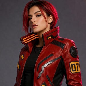 Cyberpunk Red Leather Jacket Women | Futuristic Biker Jacket Sci-Fi Streetwear Edgy Punk Style Outfit Cosplay Fashion Jacket