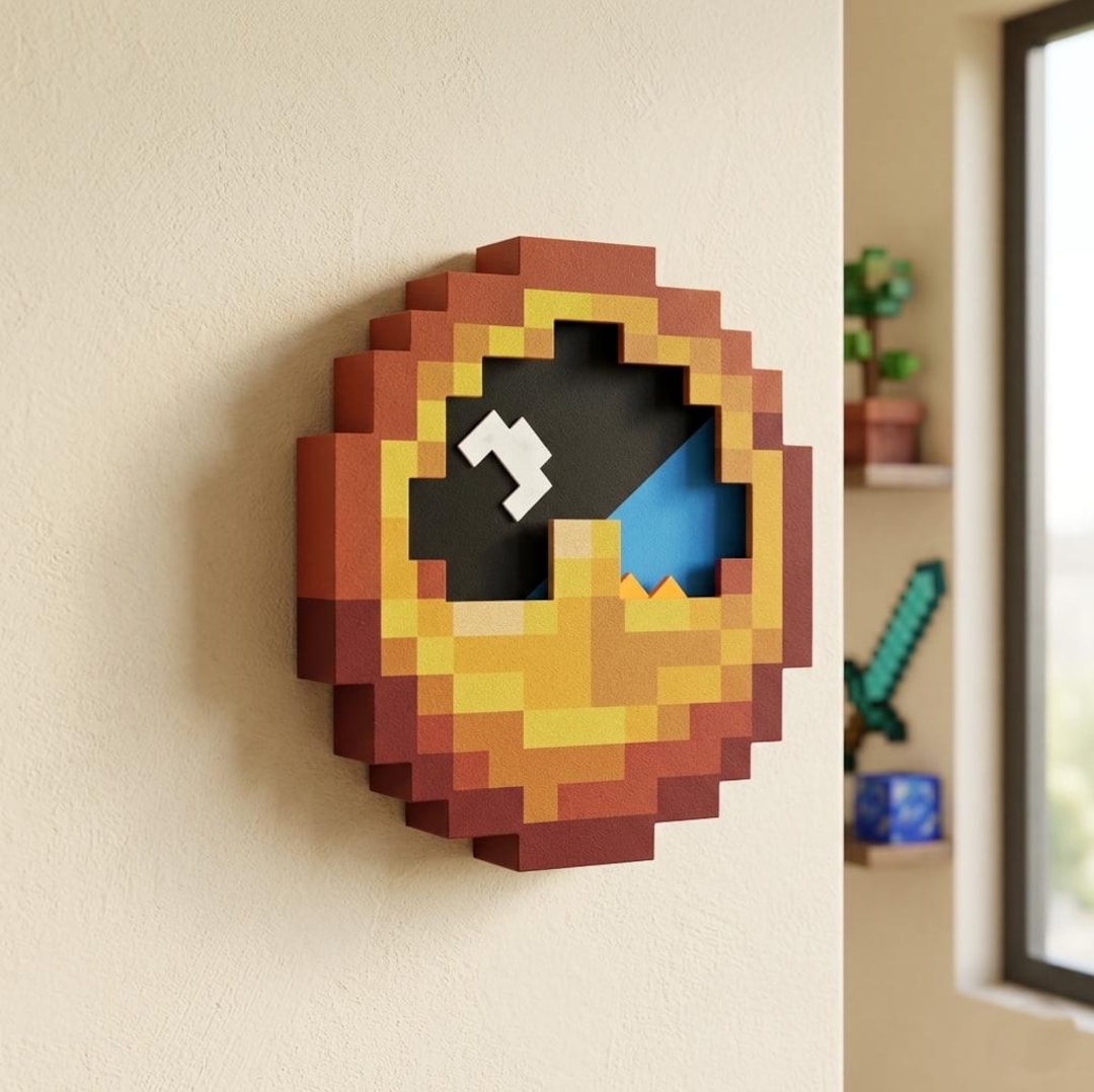 Pixel Block Minecraft Style Clock – 3D Printed Gamer Wall Clock, 24H ...
