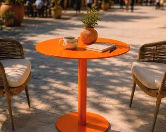 Minimalist Scandinavian Bistro Table | Round Metal Cafe Furniture | Indoor Outdoor Dining Table