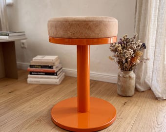 Minimalist Round Stool, Makeup Vanity Seat, Upholstered Entryway Seat, Colorful Steel Pedestal Plant Stand, Housewarming Gift
