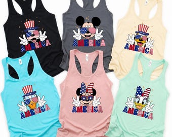 Camisetas sin mangas de personajes de Disney para el 4 de julio, camiseta sin mangas de Estados Unidos, camiseta sin mangas de Mickey y sus amigos, camisetas a juego para vacaciones familiares, camiseta sin mangas de Disney, camisetas de EE. UU.