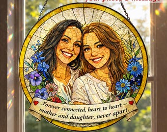 Atrapasueños de vidrieras personalizado para madre e hija, regalo fotográfico personalizado para colgar en la ventana.