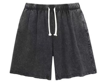 Short noir en coton délavé à l'acide noir anthracite - Short streetwear épais