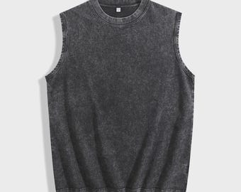 Vintage Black Acid Wash Sleeveless Vest – Streetwear Top