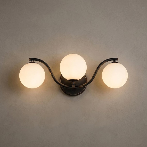 Luxury 3 Globe Vanity Wall Light, Modern Bathroom Sconce, Opal Glass Wall Fixture,