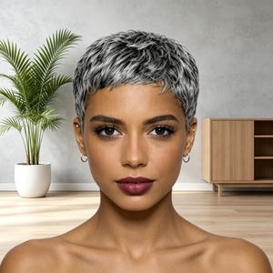 Customized labels,Gray Short Pixie Cut Wig, Natural Synthetic Hair