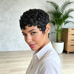 Customized labels,Short Curly Baby Hair Synthetic Wig Black Women Daily Styling