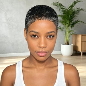 Customized labels,Short Pixie Water Wave Synthetic Wig Natural Daily Head Wig