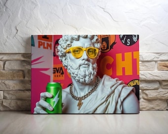 Modern Wall Art, Stoic Greek Bust Pop Art Canvas Print, Streetwear
