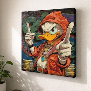 Cuadro de pato de arte pop, lienzo enmarcado, arte de pared.
