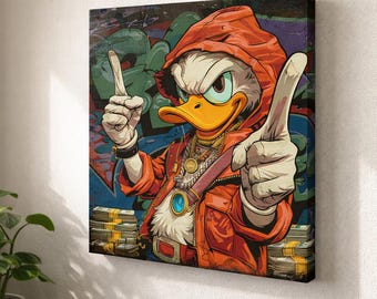 Tableau Pop Art Duck, framed canvas, Wall Art