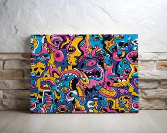 Graffiti Street Art Canvas Print – Colorful Monsters Doodle Urban Wall Art