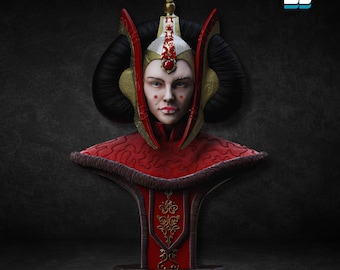 Busto de Padmé Amidala (com e sem suporte), modelo 3D em STL de Star Wars, estátua de Star Wars em STL, arquivo STL da Rainha Amidala para impressão 3D.