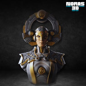 Cyber Priest Bust, Sci-Fi Guardian Robot Statue, Futuristic Android (STL File) (Pre Supported)