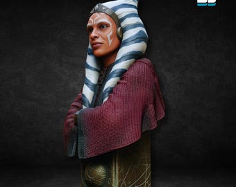 Busto da Ahsoka (com e sem suporte), modelo 3D em STL de Star Wars, estátua em STL, arquivo digital STL da Ahsoka, arquivo STL da Ahsoka para impressão 3D.
