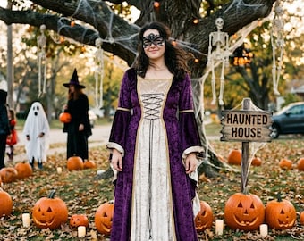 Strój czarownicy fantasy na renesansowy jarmark, średniowieczna gotycka aksamitna suknia balowa, halloweenowa suknia czarownicy na bal maskowy, kostium cosplay elfiego larpa