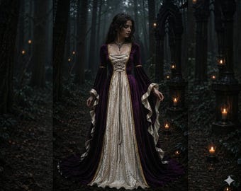 Mroczna, gotycka sukienka na Halloween w stylu fantasy, średniowieczny kostium wiedźmy z Ren Faire, sukienka na imprezę Halloween w stylu vintage z dzwonkowatym rękawem, stroje cosplay do LARP
