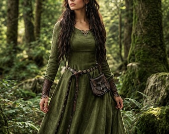 Suknia maxi Ren Faire Medieval, suknia fantasy Cottagecore Elven, kostium larpowy wikingów dla kobiet, sukienka vintage Renaissance Faire, top z nordyckiej wiedźmy