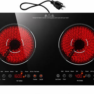 24" 2-Burner Electric Cooktop, Plug-in Built-in Stove, 8 Cooking Modes, Touch Control Timer