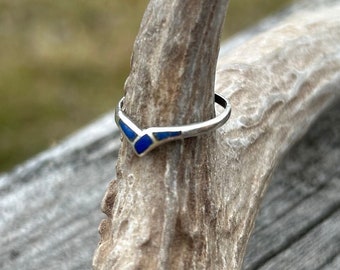 Ring, Silver and royal blue, child’s size, pinkie ring