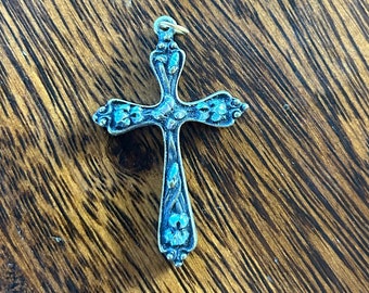 Cross charm, decorative distressed metal cross pendant for necklace