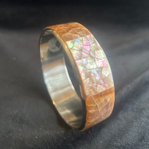 Bangle bracelet mother of pearl and silver