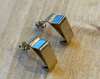 Hoop earrings, angular, gold tone