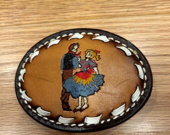Belt buckle, leather, western, square dance, cowboy cowgirl