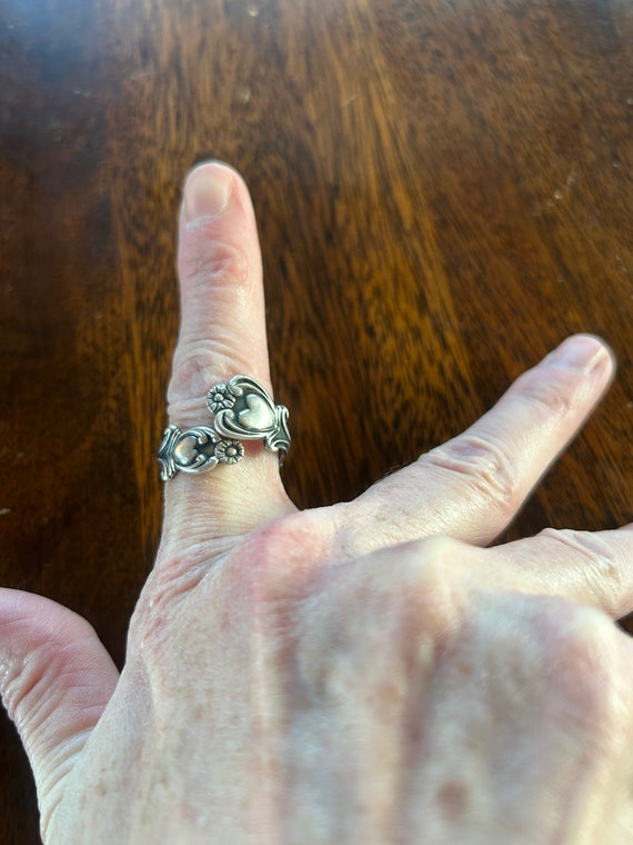 Ring, silver, double hearts wrap around ring, adj… - image 3
