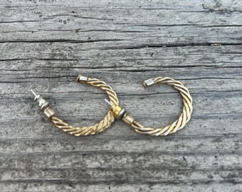 Hoop earrings, braided twists, gold and silver  tone