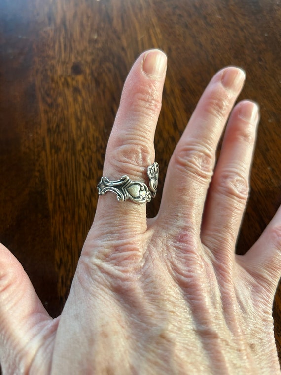 Ring, silver, double hearts wrap around ring, adj… - image 4