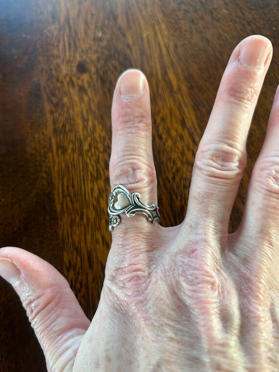 Ring, silver, double hearts wrap around ring, adj… - image 5