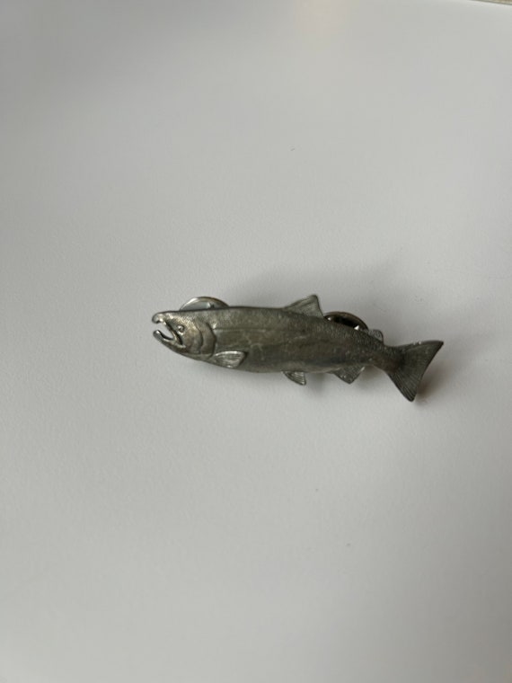 Artisan Pewter Trout Salmon Fish Brooch & Stud Earrings Signed - Foto 6